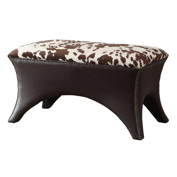 Worldwide Homefurnishings Faux Cow Hide Fabric Bench with Stud Detail in Brown
