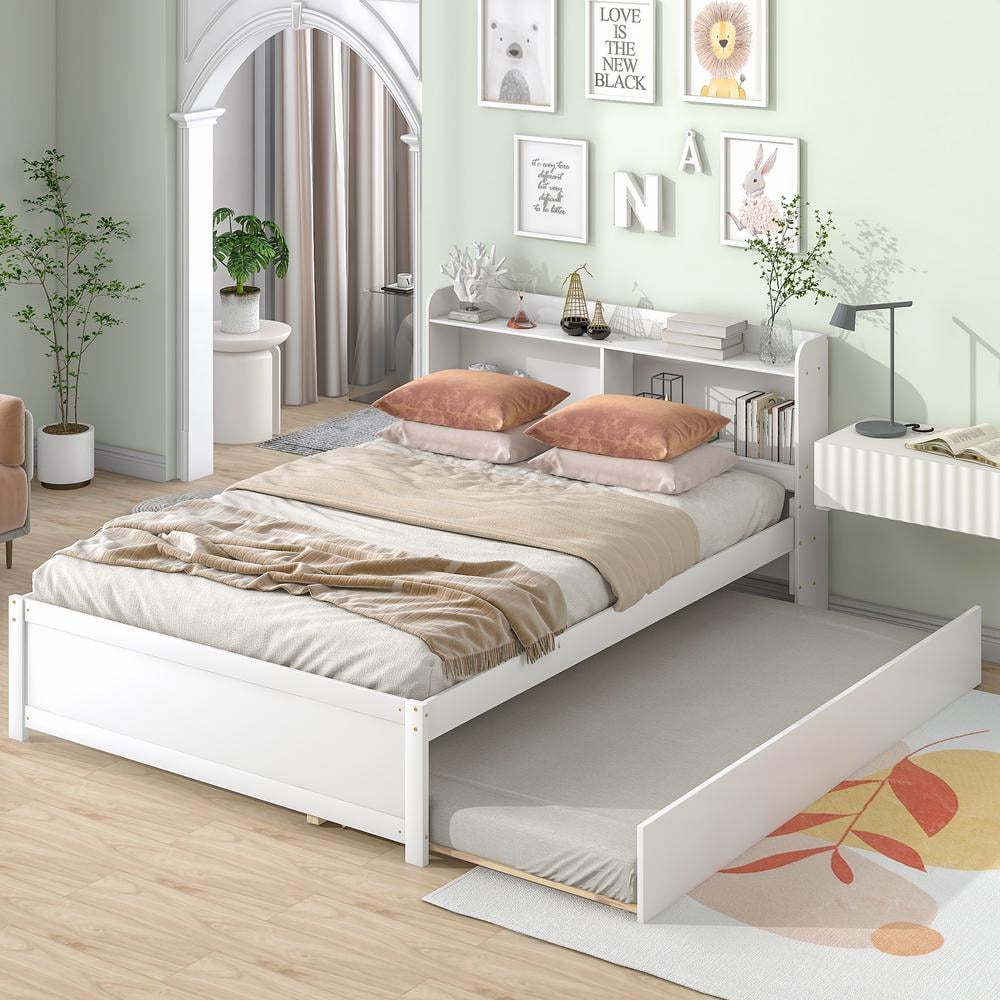 Harper & Bright Designs White Wood Frame Full Size Platform Bed with ...