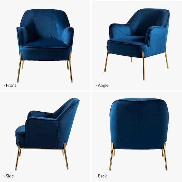 JAYDEN CREATION Nora Modern Navy Velvet Accent Chair with Gold