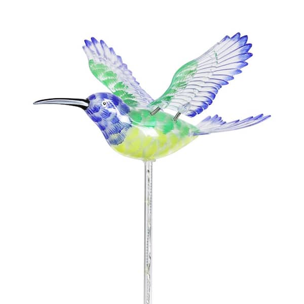 Exhart Solar WindyWing Hummingbird 2.53 ft. Green Plastic Garden Stake