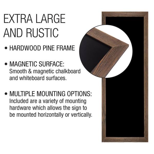 Magnetic Wall Chalkboard Sign, X Large Size 20 x 30, Rustic Wood Frame,  Vertical or Horizontal Wall Mount, Includes 4 Chalk Markers + Chalk and