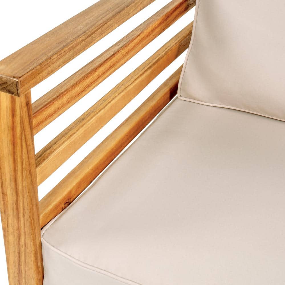 Thom 4-Piece Beige and Teak Acacia Wood Outdoor Patio Set