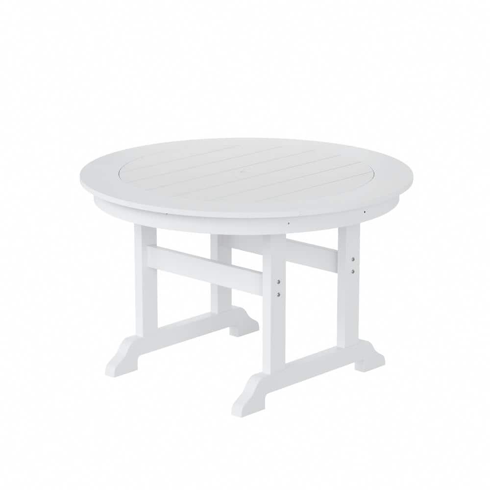 Hayes 47 in. All Weather HDPE Plastic Round Outdoor Dining Trestle Table with Umbrella Hole in White price history on PriceWatchPro