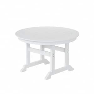 Hayes 47 in. All Weather HDPE Plastic Round Outdoor Dining Trestle Table with Umbrella Hole in White