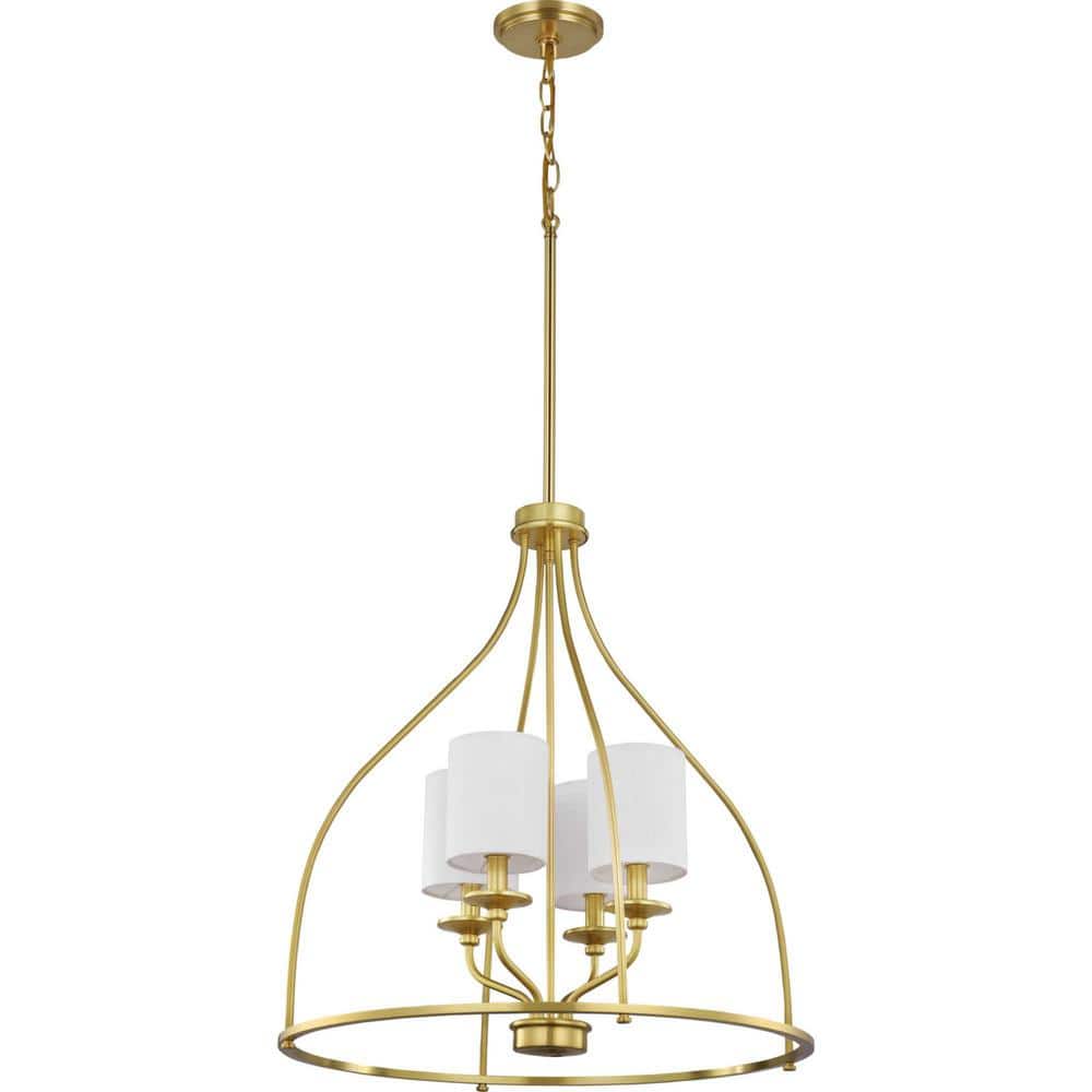Satin Brass Four-Light Drum Foyer Chandelier