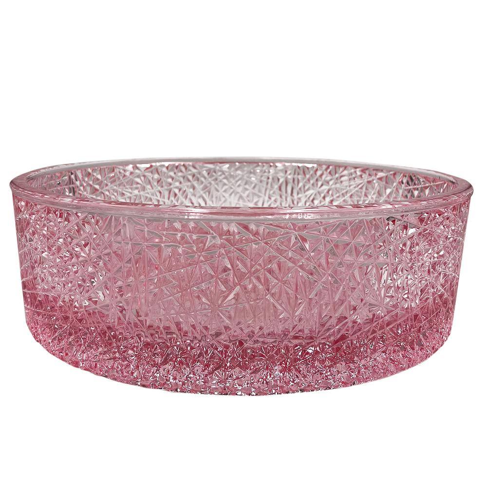 Pink Champagne Textured Glass Circular Bathroom Vessel Sink