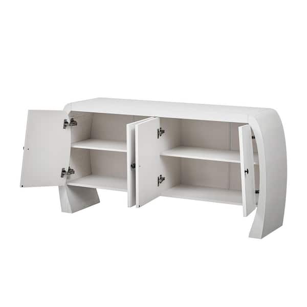 White Wood 58.6 in. Sideboards with Curved Legs Ideal for Dining Table Area