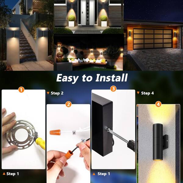 HKMGT Black Outdoor Hardwired Cylinder Lantern Sconce with HKMGT Black Outdoor Hardwired Cylinder Lantern Sconce with