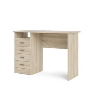 44 in. Rectangular Oak 4 Drawer Writing Desk with Built-In Storage