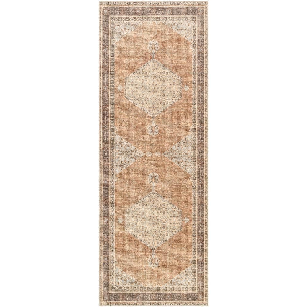 Gray and Beige Medallion Synthetic Runner Rug 2'7" x 7'3"