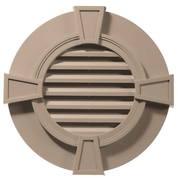 Builders Edge 30 in. x 30 in. Round Brown/Tan Plastic Built-in Screen Gable Louver Vent