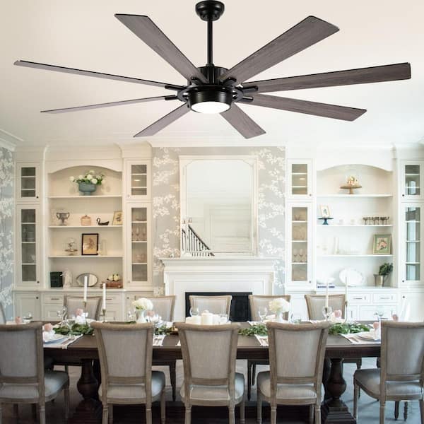 72 in. Indoor Downrod Standard Large Ceiling Fan with Light and Remote, Black Ceiling Fan with Quiet DC Motor