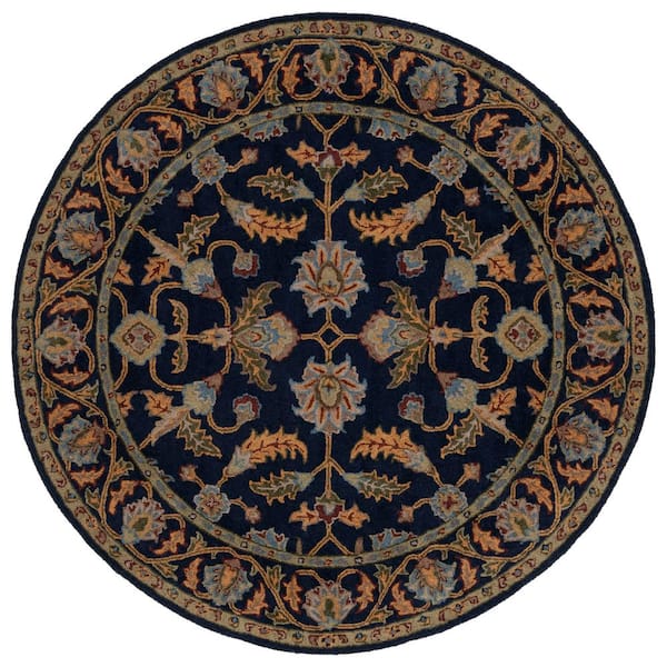 Blossom 6 ft. x 6 ft. Round Navy Garden Border Area Rug