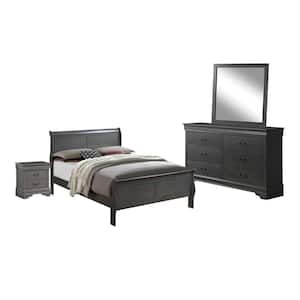 4-Piece Louis Philippe III Gray Queen Bed Set