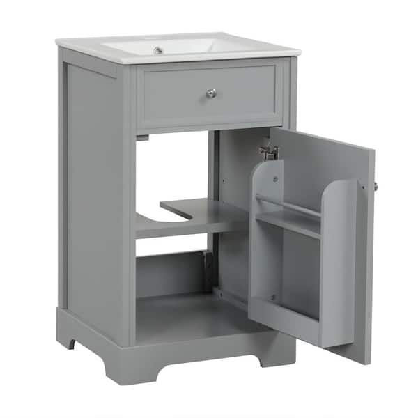 20 in. Single Sink Freestanding Gray Bath Vanity with White Ceramic Top Unassembled