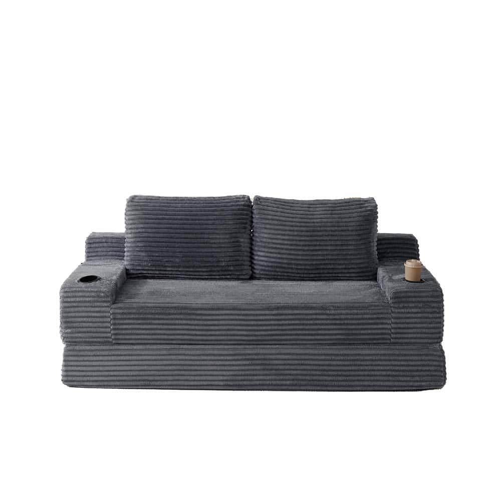 71 in. Grey Corduroy 2 in-1 Full Size Sofa Bed with 2 Throw Pillows and Side Pockets for Living Rooms Relaxation price history on PriceWatchPro