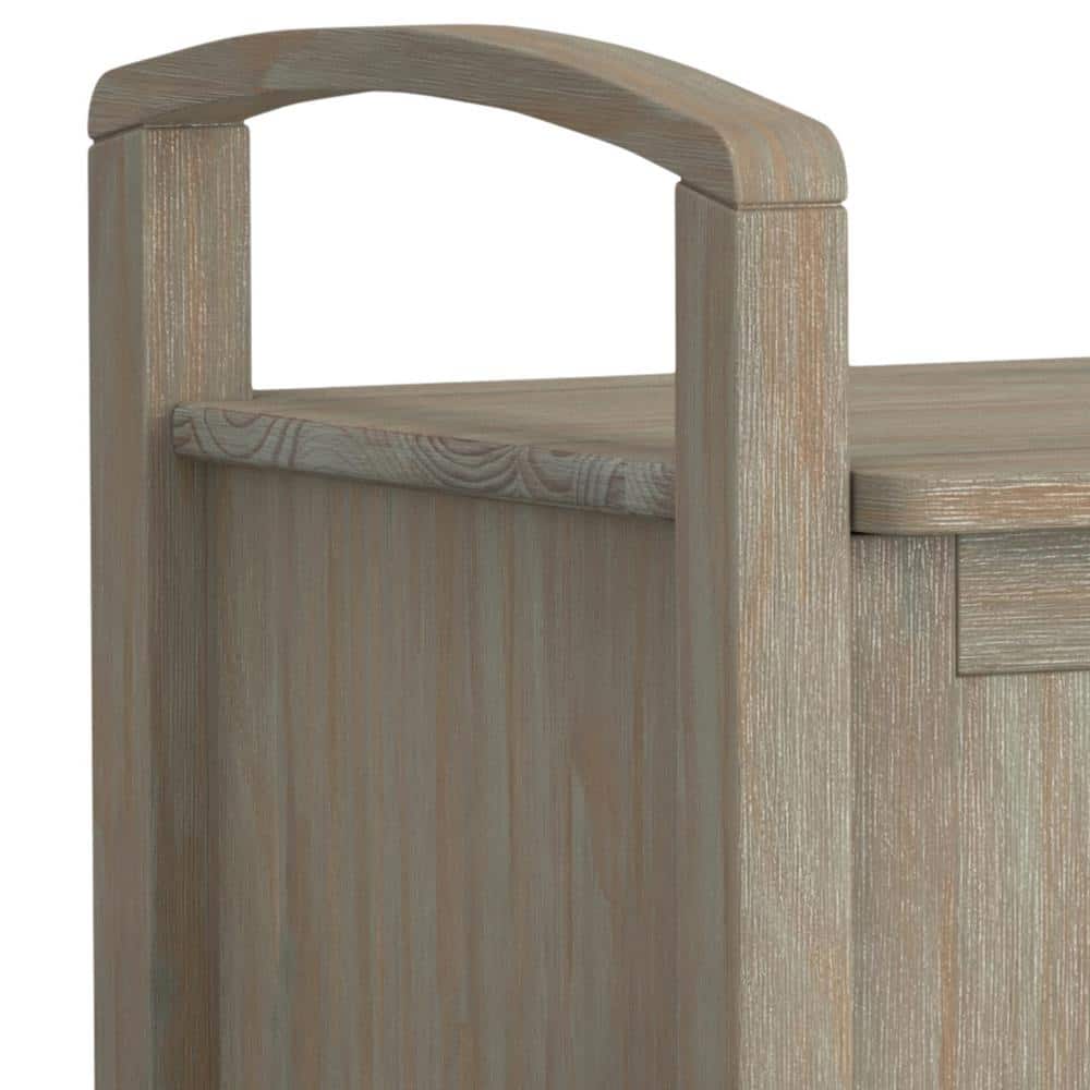 Rustic Distressed Gray 44" Solid Hardwood Storage Bench with Armrests