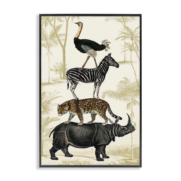 Stupell Industries Tower of Safari Animals by Victoria Barnes Black Framed Animal Giclee Art Print 24 in. x 16 in.