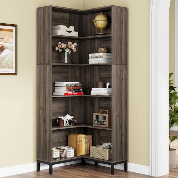 BYBLIGHT Eulas 70.9 in. Brown Wood 12-Shelf Modern Tall Etagere Bookcase  6-Tier Display Shelves Book Storage Organizer BB-K0055GX - The Home Depot