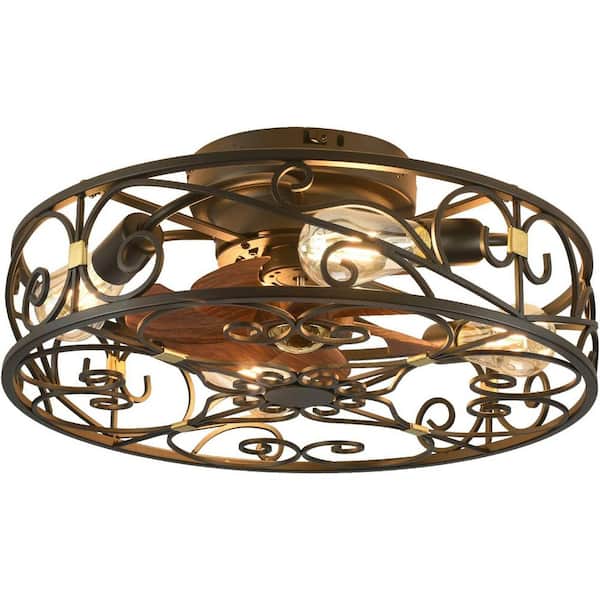 20-Caged Ceiling Fan with Lights and Remote, Bladeless Design, 6-Speed Reversible, Includes 4-Bulbs, Silent Operation