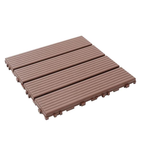 Outdoor 1 ft. x 1 ft. Composite Interlocking Tile Deck Tile in Brown (27 Per Box)
