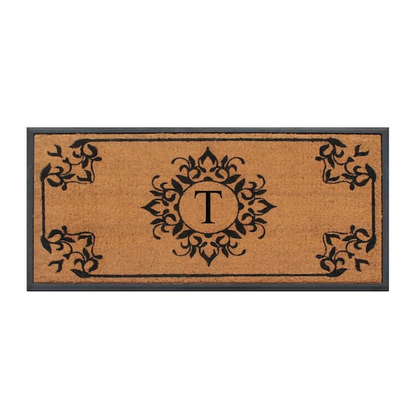 A1 Home Collections A1HC Beige 24 in. x 48 in. Rubber and Coir Hand-Crafted Outdoor Durable Monogrammed T Door Mat