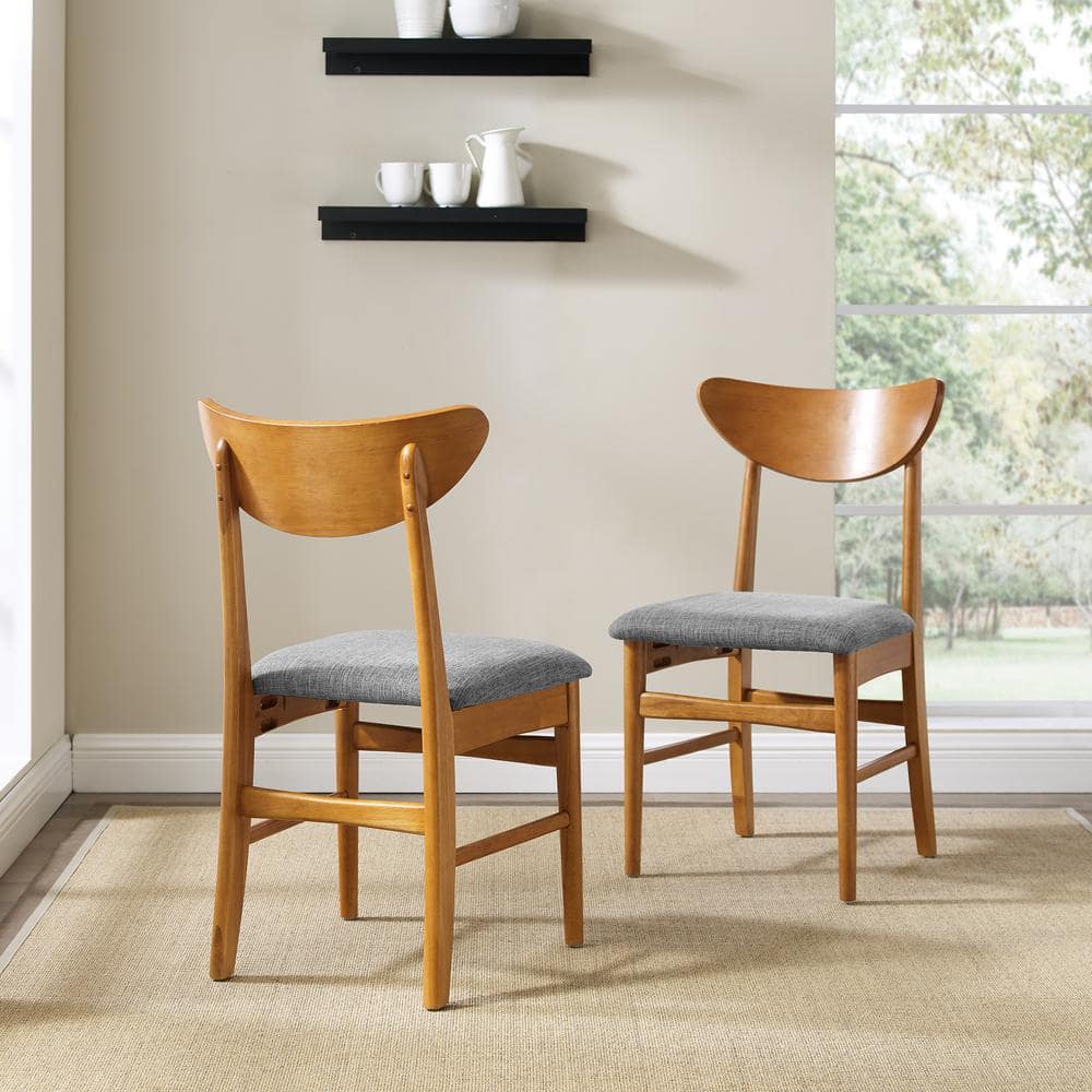 Set of 2 Acorn Wood Dining Chairs with Gray Upholstered Seat