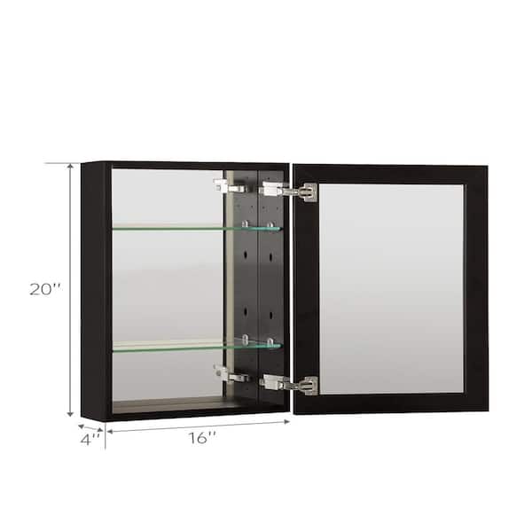 16 in. W x 20 in. H Rectangular Black Aluminum Recessed/Surface Mount Medicine Cabinet with Mirror