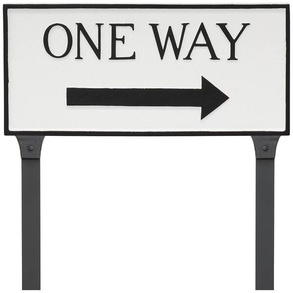 Montague Metal Products 10.25 in. x 21 in. Large Rectangle Right One Way Statement Plaque Sign with Lawn Stakes - White/Black