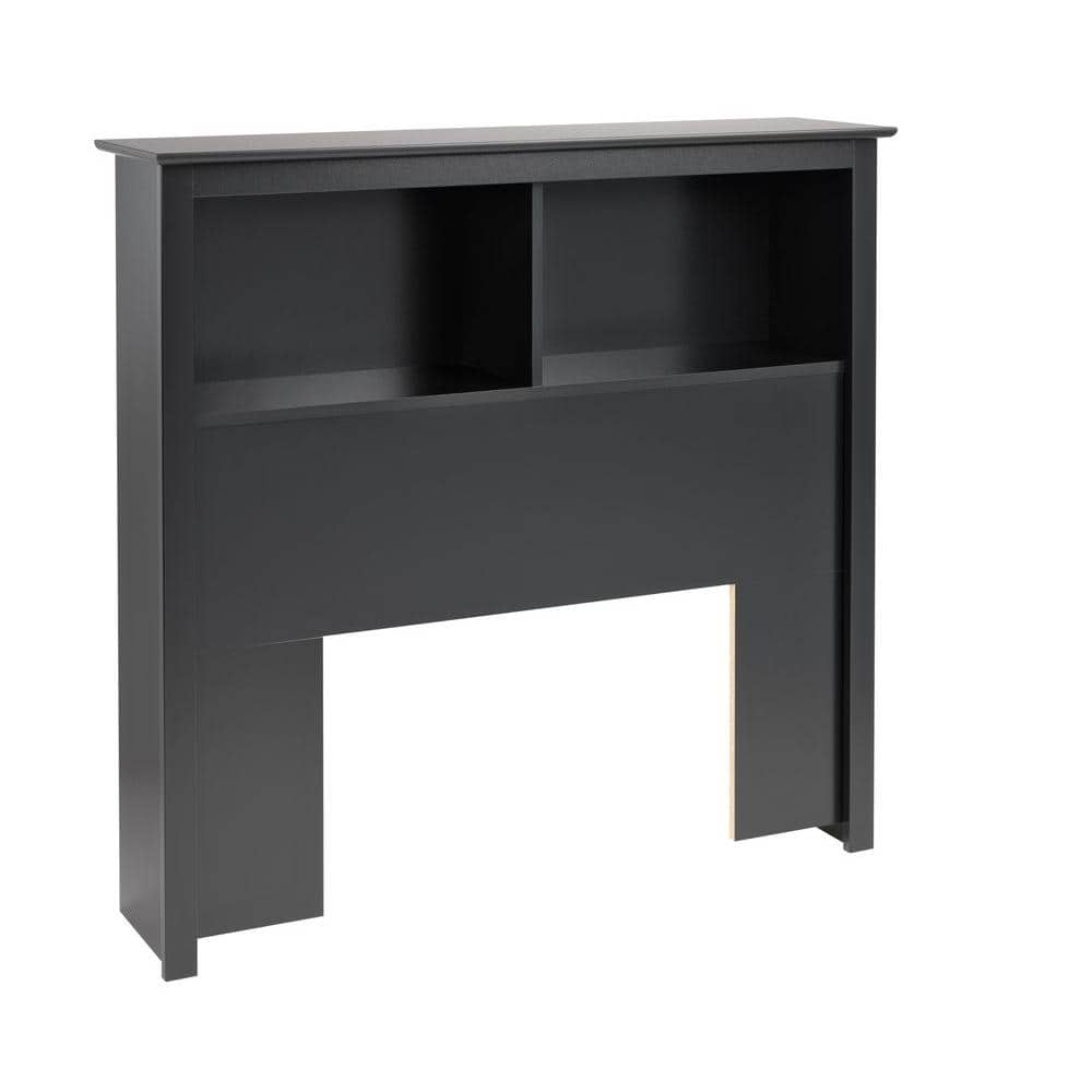 Black Twin Wood Bookcase Headboard with Storage