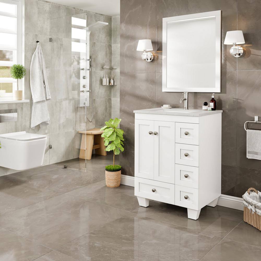 White 24" Bathroom Vanity with Carrara Quartz Top and Sink
