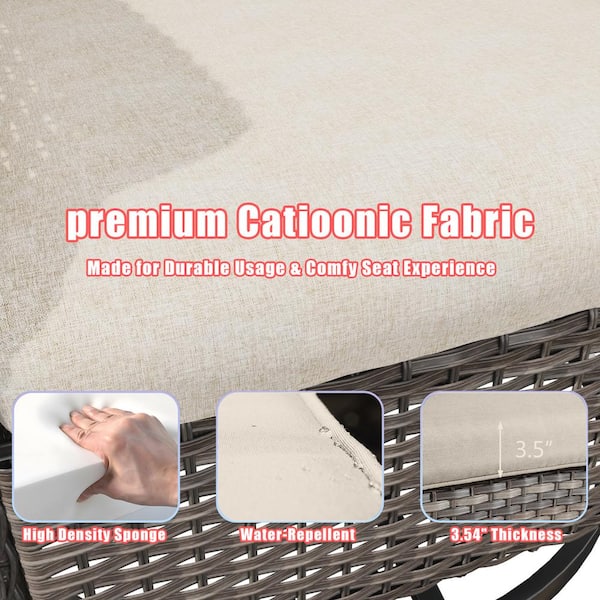 Wicker Patio Outdoor Lounge Chair Swivel Rocking Chair with Beige Cushions