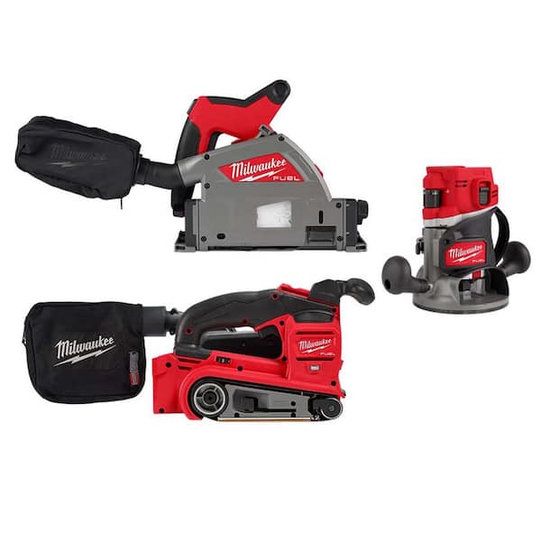 Milwaukee M18 FUEL 18V Lith Ion Cordless Brushless 6 1 2 in. Plunge Cut Track Saw w Belt Sander Router 2831 20 2832 20 2838 20 The Home Depot