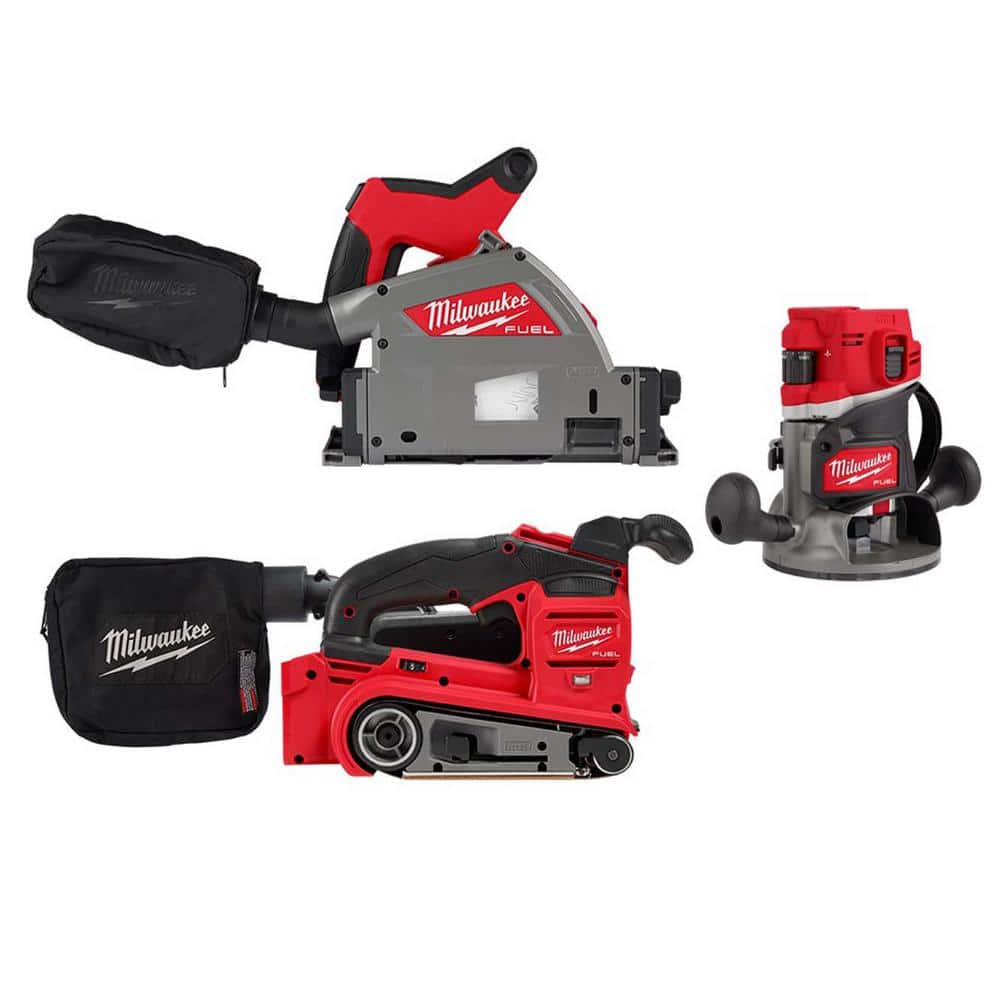 Milwaukee M18 FUEL 18V Lith-Ion Cordless Brushless 6-1/2 in. Plunge Cut Track Saw w/ Belt Sander &amp; Router