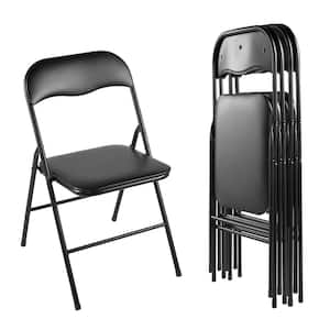 5-Pieces Folding Plastic Outdoor Patio Dining Chairs with Metal Frame in Black