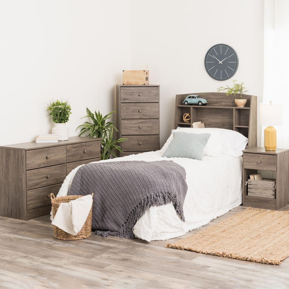 Astrid Tall 1-Drawer Nightstand in Drifted Gray with Solid Wood Knobs