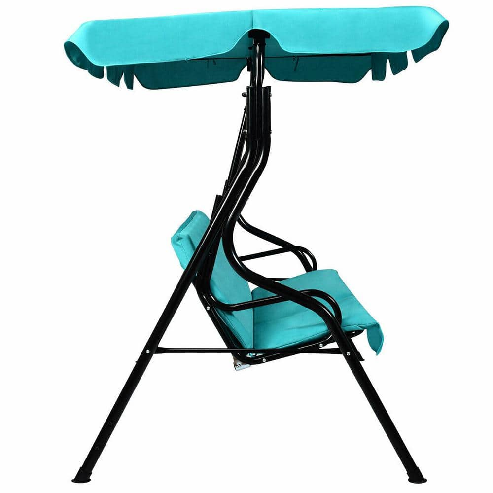 Turquoise 3-Person Steel Outdoor Patio Swing with Canopy