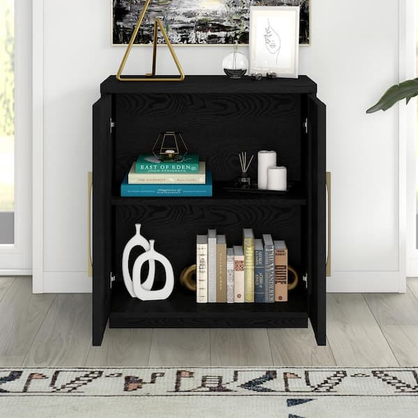 Tillman 28 in. Black Grain Rectangular Accent Storage Cabinet