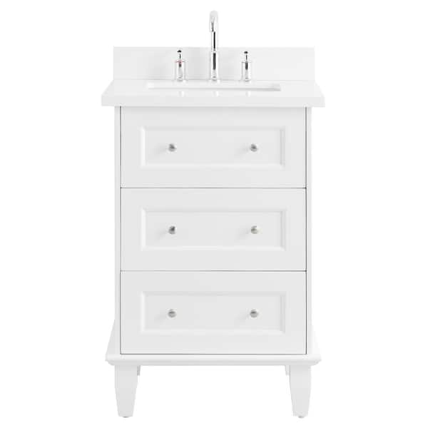 CHAMELEON CONCEPTS Lenore 24 in. W x 21 in. D x 34 in. H Bath Vanity in White with Pure White Quartz Top Single Sink Ceramic Basin