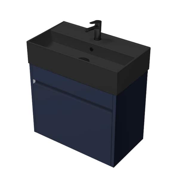 Nameeks Mini 23.62 in. W x 13.39 in. D x 24.4 in. H Modern Bathroom Vanity in Night Blue with Matte Black Ceramic Top