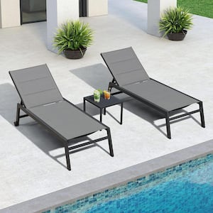 Aluminum Outdoor Chaise Lounge Patio Lounge Chair with Wheels and Side Table Extra Large (Set of 2)