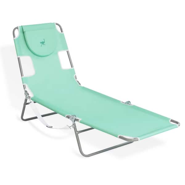 Ostrich Outdoor Folding Stainless Steel Adjustable Recliner Chaise Lounge Beach Pool Chair, Teal