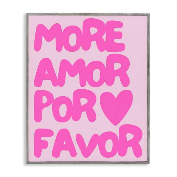 Stupell Industries Pink Pastel More Amor by House of Lulu Gray Framed Typography Giclee Art Print 20 in. x 16 in.