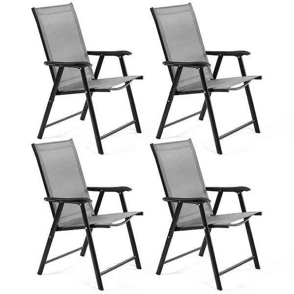 Yaheetech Patio Gray Folding Steel Outdoor Dining Chair Set of 4