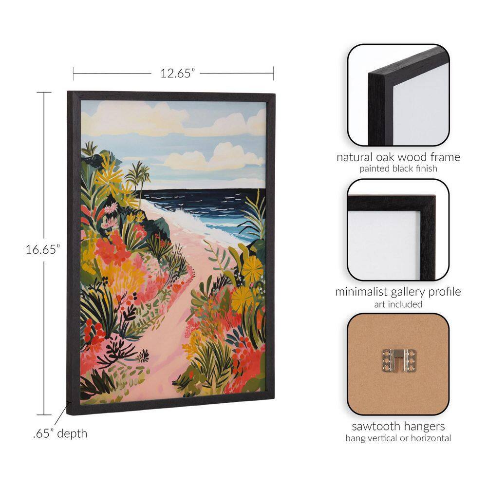 Tropical Bright Ocean Path Landscape Print in Black Wood Frame
