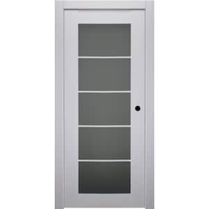 24 in. x 80 in. Smart Pro Polar White Left-Hand Solid Core Wood 5-Lite Frosted Glass Single Prehung Interior Door
