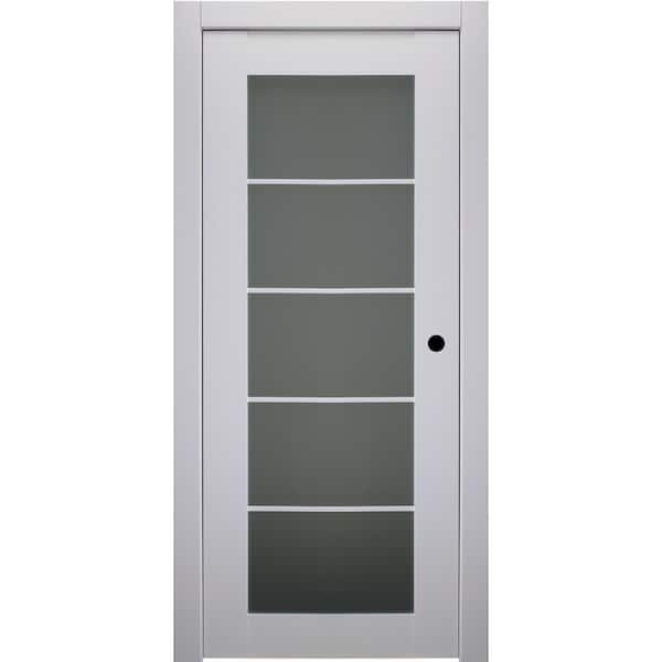 Belldinni 30 in. x 80 in. Smart Pro Polar White Left-Hand Solid Core Wood 5-Lite Frosted Glass Single Prehung Interior Door