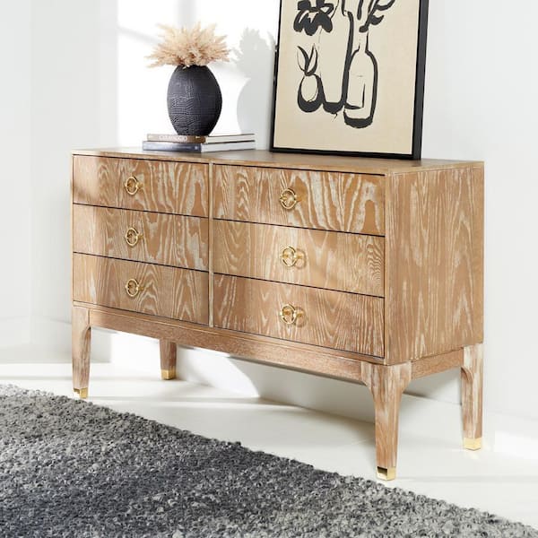 golden oak 6 drawer dresser Kappesberg Rio 6-Drawer Dresser with Built-in Handles and Telescopic Slides - Golden Oak/White