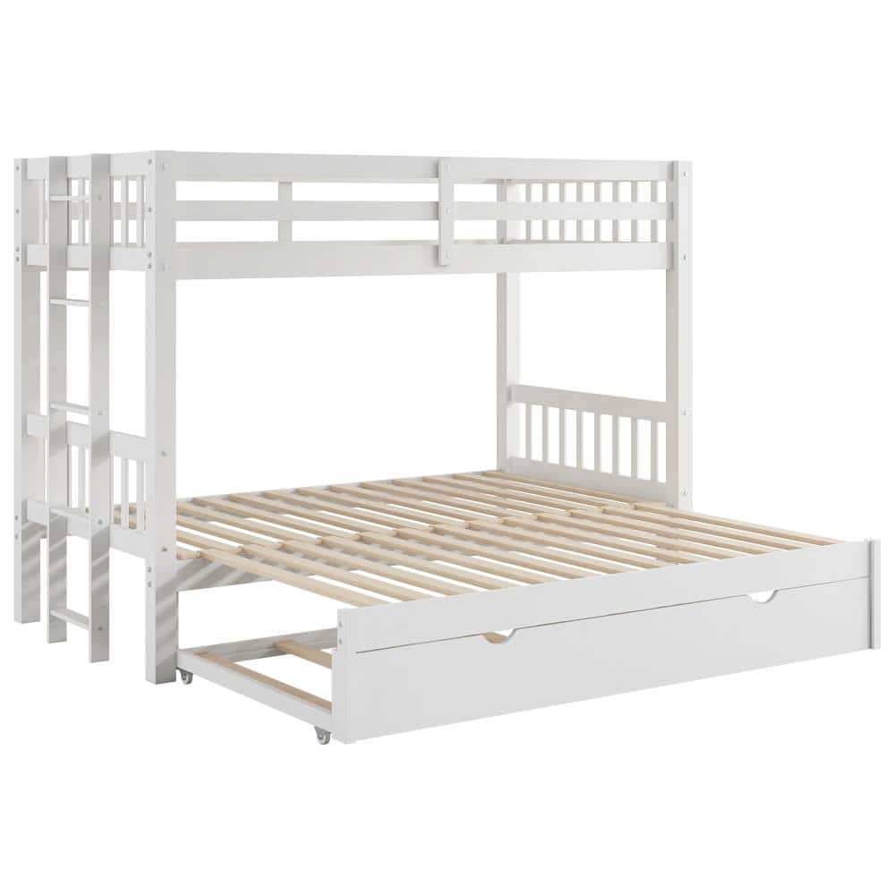 White Wood Twin over Double Twin Pull-out Bunk Bed with Trundle price history on PriceWatchPro