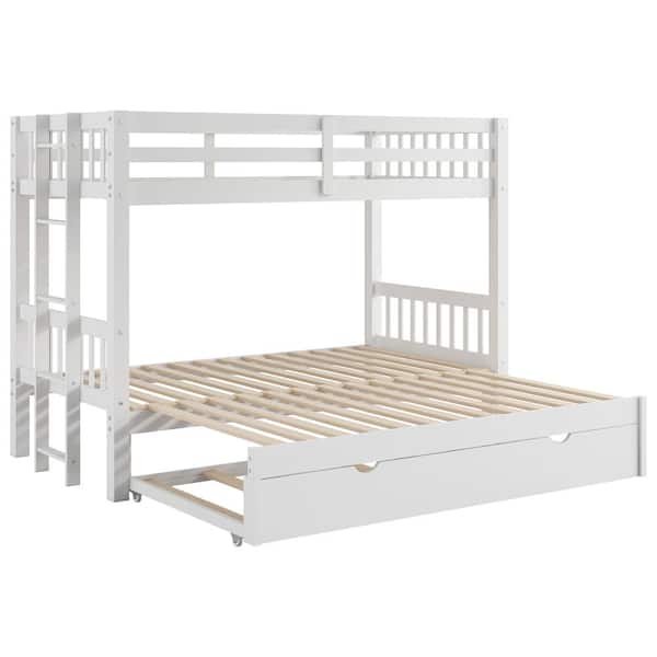 Nestfair White Wood Twin over Double Twin Pull-out Bunk Bed with ...